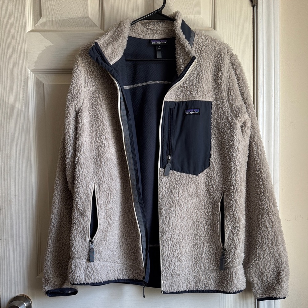 Patagonia Cream Fleece Jacket with Navy Chest Pocket